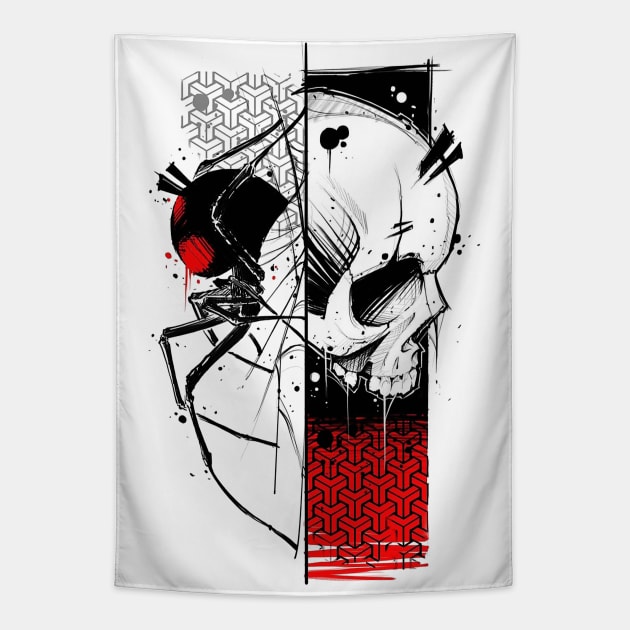 Cyberpunk Skull Spider Design Tapestry by OWLvision33