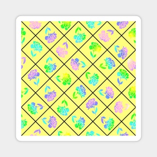 Window Pane Diagonal Floral Black Line on Yellow Magnet