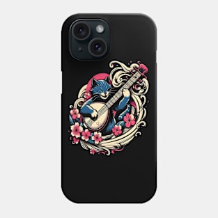 cat playing  shamisen japanese Phone Case