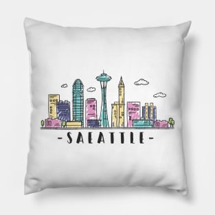 Seattle Washington Grey Skyline Hand Drawn Style Pillow