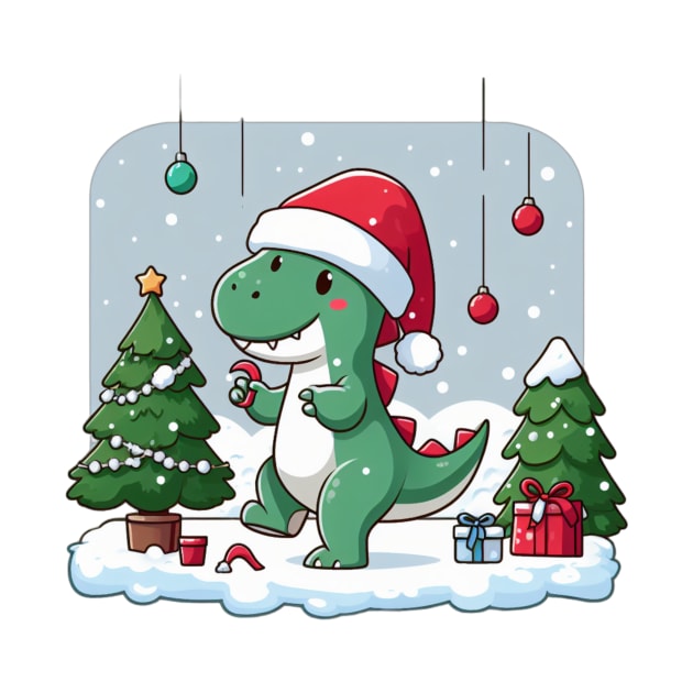 Cute Dino Santa Hat Xmas Cartoon Christmas Dinosaur by Francois Ringuette