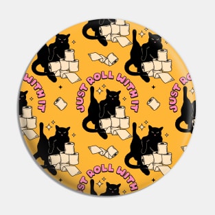 Roll with it Black Cat Pattern in yellow Pin