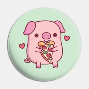 Cute Little Pig Eating Margherita Pizza Pin