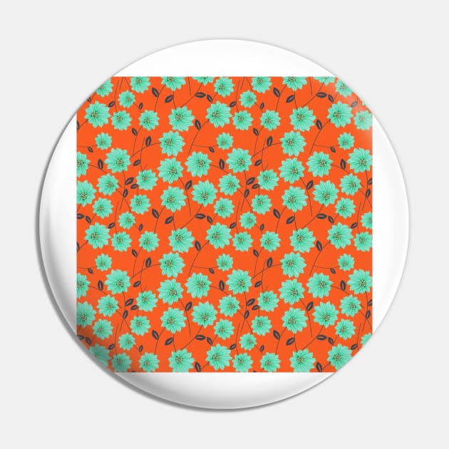 Blue & Orange Floral Pattern Pin by FloralPatterns