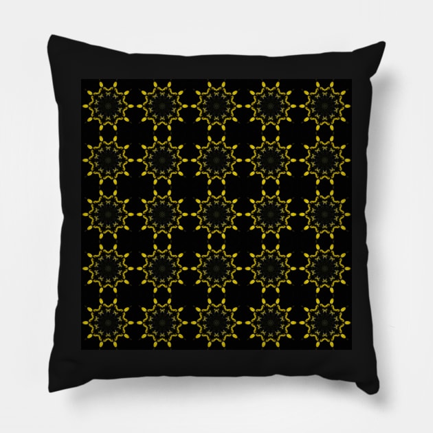 Yellow Chrysanthemum Light and Shadow Kaleidoscope pattern (Seamless) 3 Pillow by Swabcraft