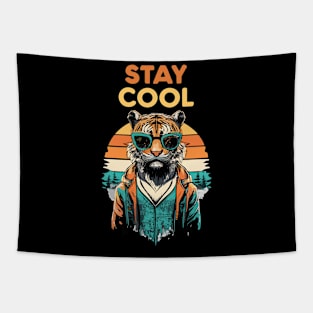 Stay Cool Funny Hip Tiger With Sunglasses Retro Design Tapestry