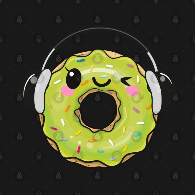 Cool light green donut with headphones by Reginast777