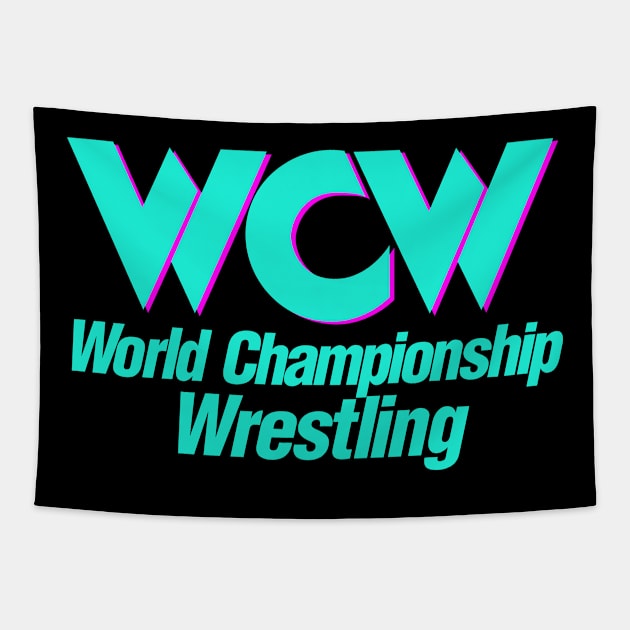 WCW teal logo Tapestry by Authentic Vintage Designs