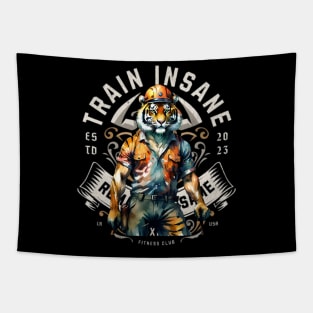 Train Insane, or remain the same (tiger muscle hardhat) Tapestry