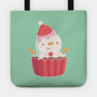 Cute Snowman with Santa Hat Cupcake Tote