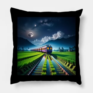 train in the rice fields Pillow