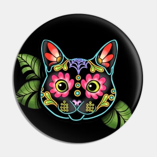 Black Cat - Day of the Dead Sugar Skull Kitty Pin