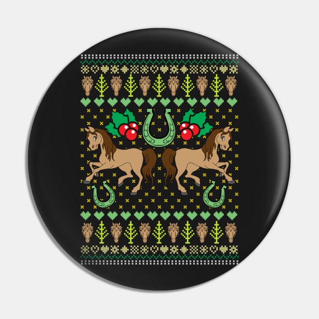 Horse Ugly Christmas Sweater Style  T Shirt Pin by Gavinstees