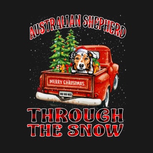 Christmas Australian Shepherd Through The Snow Dog Santa Truck Tree T-Shirt