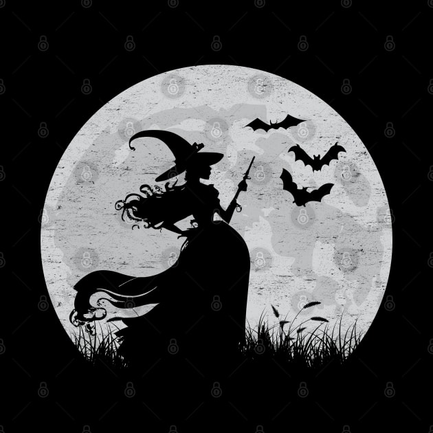 Moonlit Halloween Witchcraft: Witch Silhouette Against A Full Moon by TwistedCharm