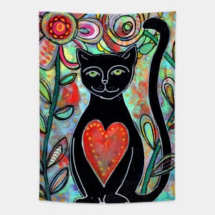 Black Cat Love Tapestry