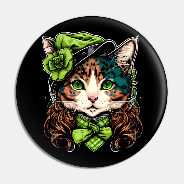 Beautiful Cat Lady St. Patrick's Day Pin by William Edward Husband