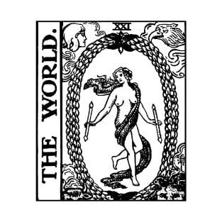 The World Tarot Card Black and White T-Shirt