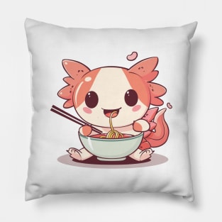 Cute axolotl eating ramen Pillow