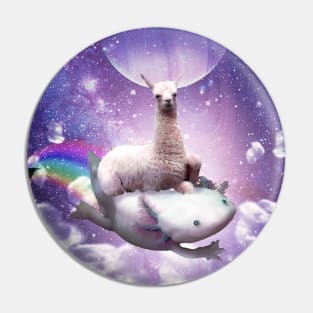 Space Llama Riding Axolotl - Rainbow Pin