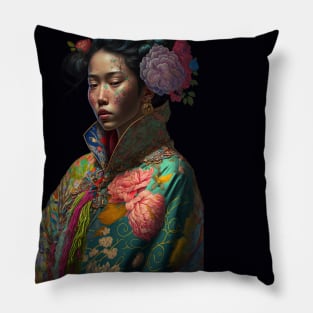 Geisha in floral kimono Pillow