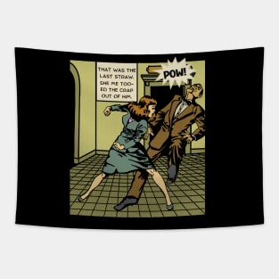 Comic Woman Protects Herself Tapestry