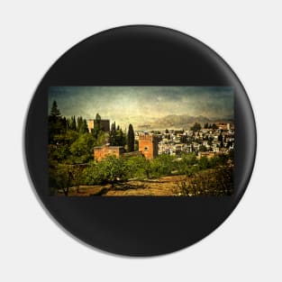 Granada From The Alhambra Gardens Pin