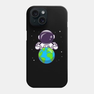 Cute Astronaut With Earth In Space Cartoon Phone Case