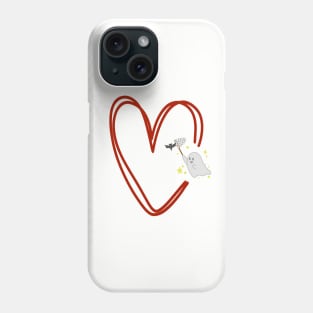 cute ghost catching a bat in a red heart Phone Case