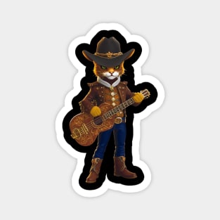 Cute Cowboy Cat with Hat and Guitar Magnet