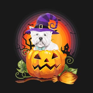 Westie Scary Pumpkin Halloween Dog Lover Funny T-Shirt