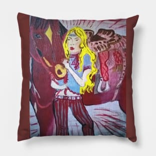 Blonde girl with horse Pillow