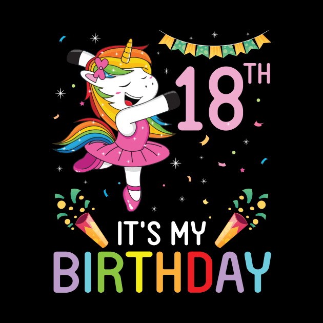 Unicorn Dancing Congratulating 18th Time It's My Birthday 18 Years Old Born In 2003 by bakhanh123