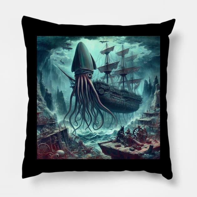 Science Fiction Squid . Pillow by Canadaman99