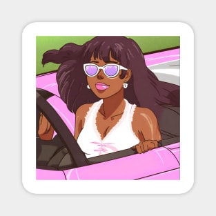 pastel woman in pink car Magnet