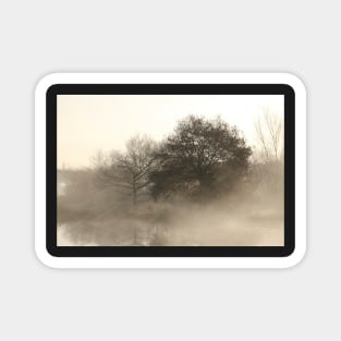 Lake, autumn mood, ground fog, hoarfrost, trees, landscape, Fischerhude, Lower Saxony, Germany Magnet