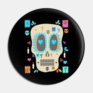 Día De Los Muertos - Colorful Sugar Skull - Papel Picado Pin