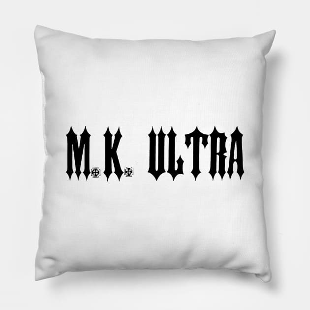 M. K. ULTRA Classic Logo BLACK Pillow by MKULTRA