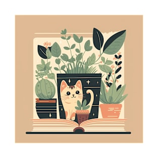 Book, Cats, and Plants T-Shirt