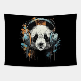 Panda bear in headphones Tapestry