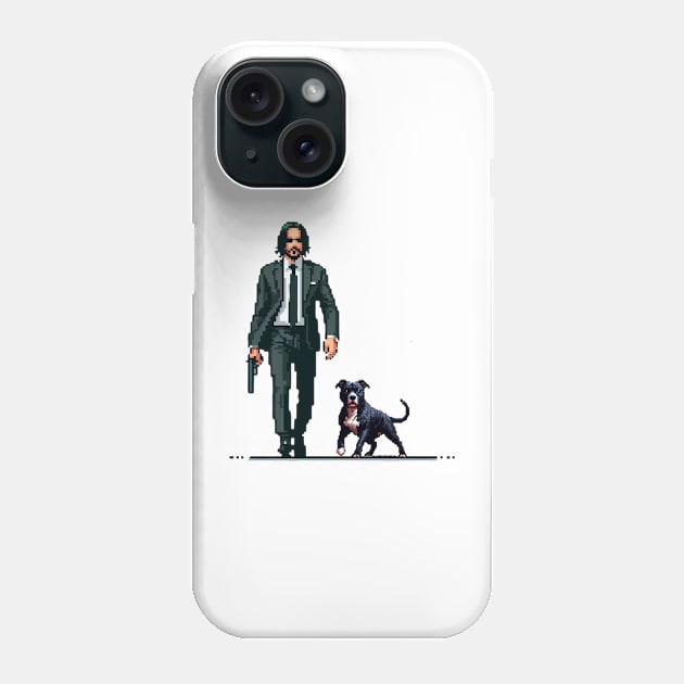 Pixel John Wick and His Pitbull Dog Retro Phone Case by Amado ⭐⭐⭐⭐⭐