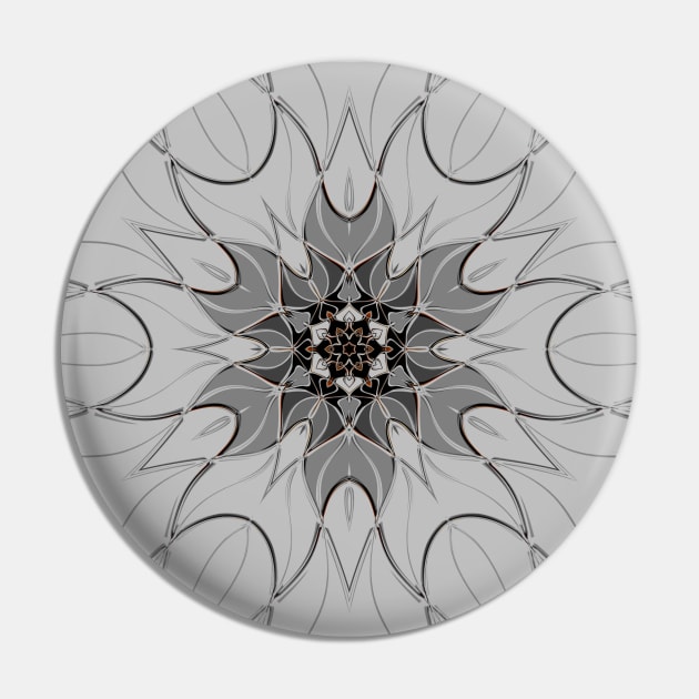 Cartoon Mandala Flower Grey Pin by WormholeOrbital