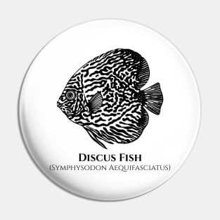 Discus Fish with Common and Latin Names - black and white Pin