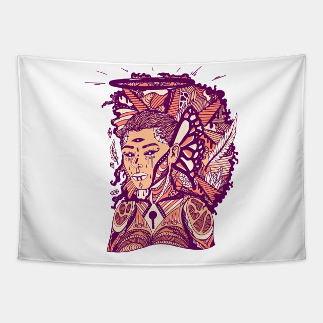 Peach Jupiter Cries Tapestry by kenallouis