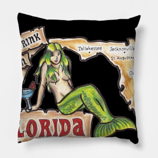 Mermaid Florida Postcard: Come Drink in Florida Pillow