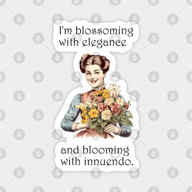 Blossoming Elegance & Blooming Innuendo: Victorian Lady with Flowers Magnet by BalderdashBTQ