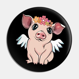 Pig flowers crown wings Pin