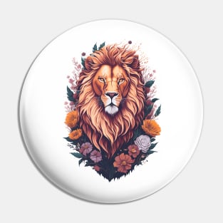 Lion with Flowers Pin