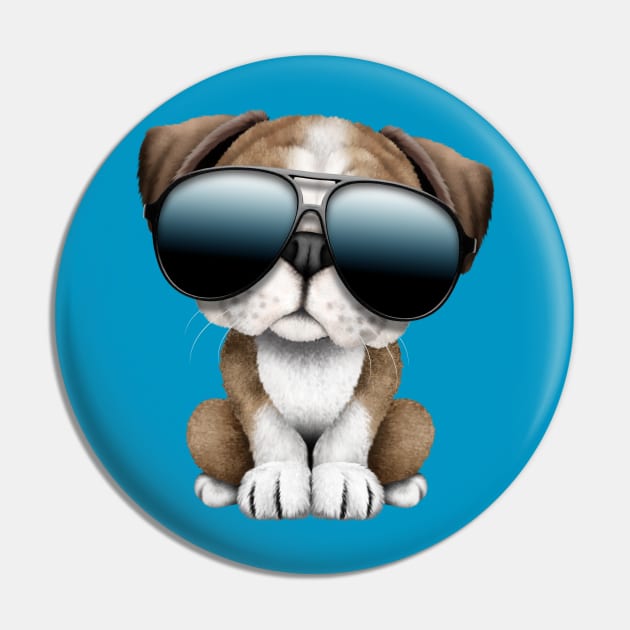 Cute British Bulldog Puppy Wearing Sunglasses Pin by jeffbartels