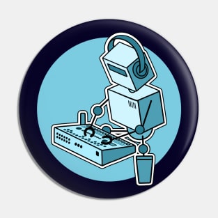 Robot Playing Drum Machine (pocket print size) Pin